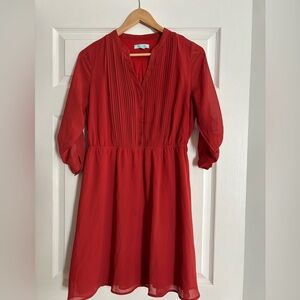 She + Sky Burnt Orange Pleated 3/4 Sleeve Dress